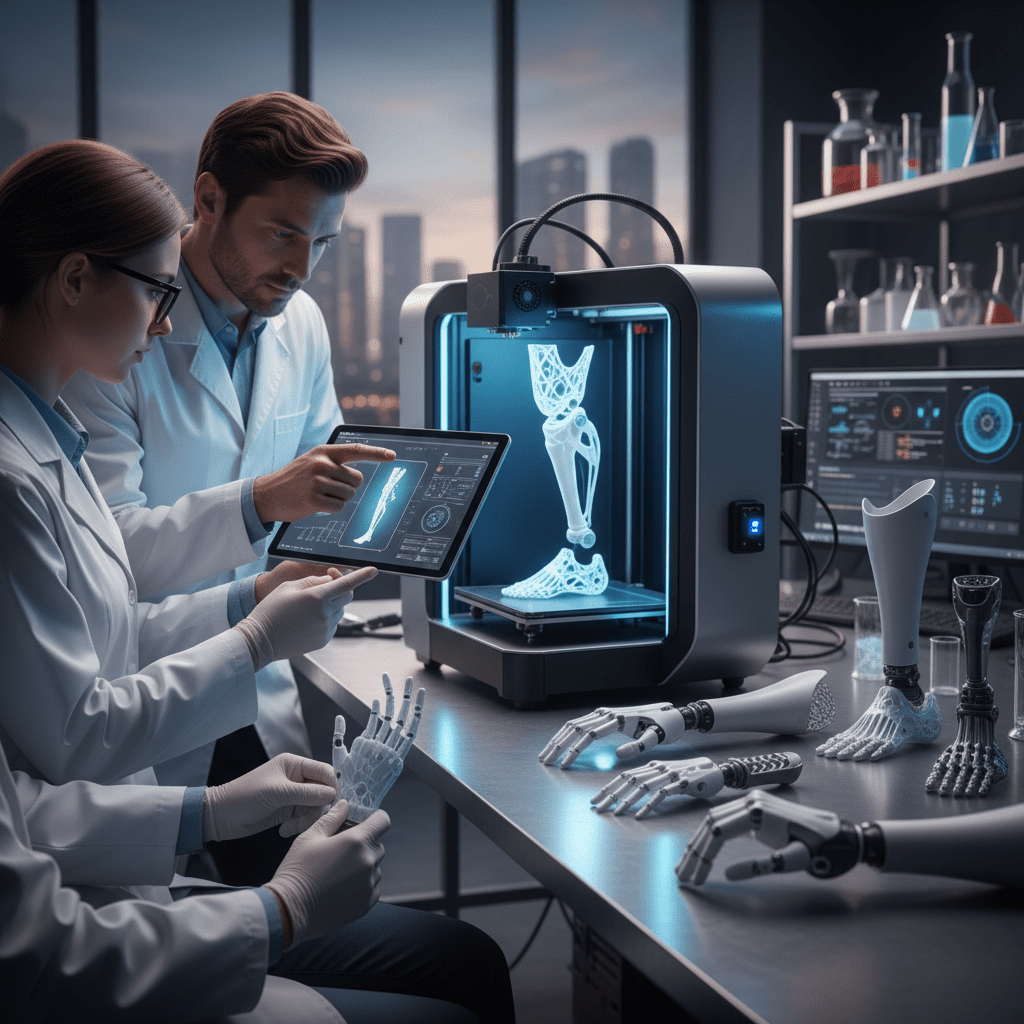 Prótesis médica impresa en 3D mostrando ajuste perfecto y materiales biocompatibles